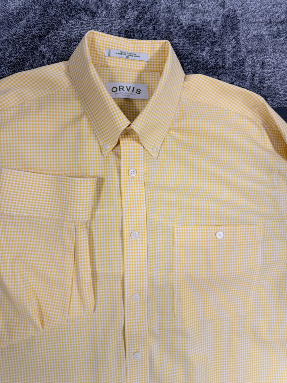 SKU 1298 Orvis Men's Yellow Gingham Button-Down Shirt - Classic Collar - Picture 2 of 4